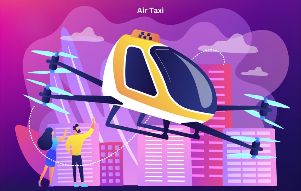 An air taxi that drops the passenger and leaves for the next pickup.