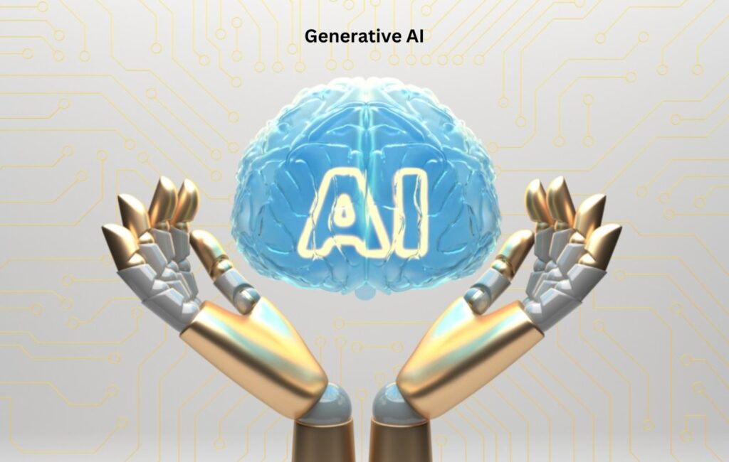 Two hands rise above and show the importance of generative AI.