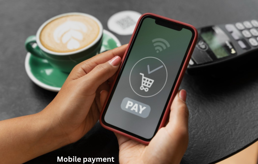 A person is trying to pay for the coffee by using a mobile payment method.